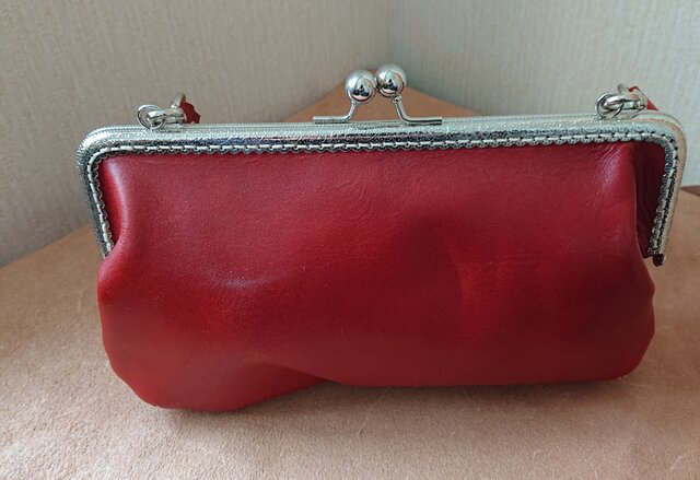 天然石飾り 本革ハンドバッグ がま口型　ヴィンテージ（昭和） 天然石飾り 本革ハンドバッグ がま口型 ヴィンテージ（昭和）