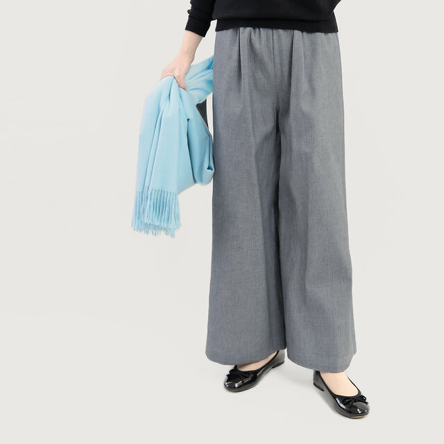 岡山デニム 毎日を上質に心地よく グレー ヘリンボーン ワイドパンツ ●ANIS-WP●