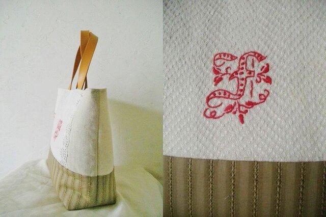 アンティークリネン*手刺繍*アンティークレース*トートバッグ | iichi