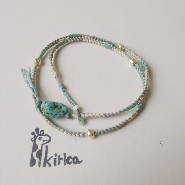 ターコイズボタンの華奢な2連ブレス＆チョーカー(#879)