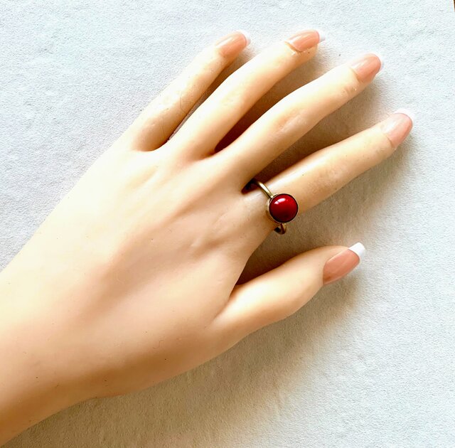 ◆ヴィンテージリング 指輪 赤珊瑚 サンゴ 宝石 シルバー 12号 昭和レトロ