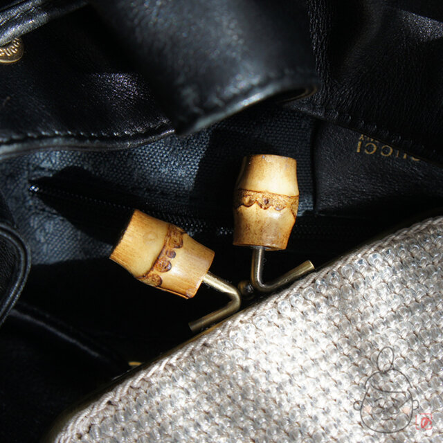 ばあば作☆☆さらに大きめ・ガラスビーズのがま口（natural bamboo・1447）