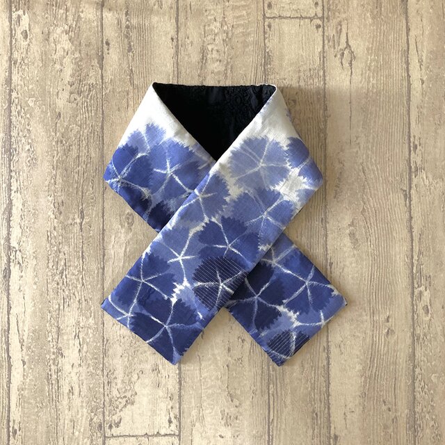 銘仙×コットン総刺繍の小さな襟巻き2115C ストール ネックウォーマー レース リバーシブル 着物リメイク