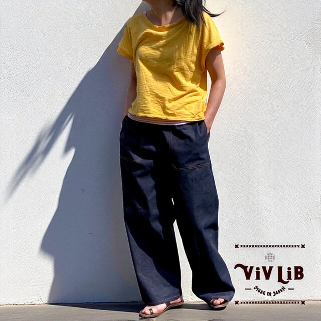 岡山セルビッジデニム ワイドイージーパンツ（オレンジステッチ
