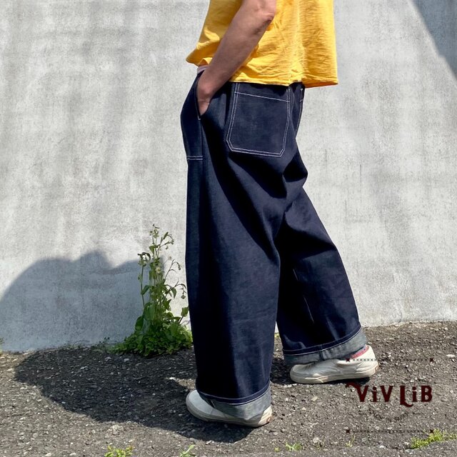 岡山セルビッチデニム ワイドイージーパンツ（白ステッチ） | iichi