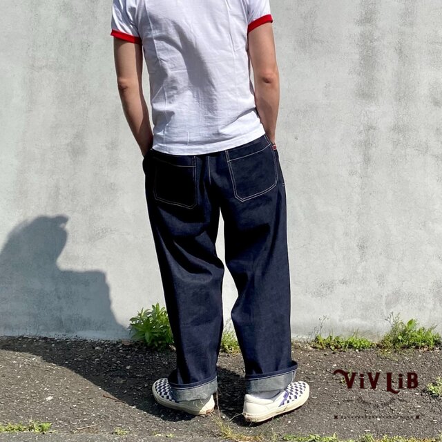 岡山セルビッチデニム ワイドイージーパンツ（白ステッチ） | iichi