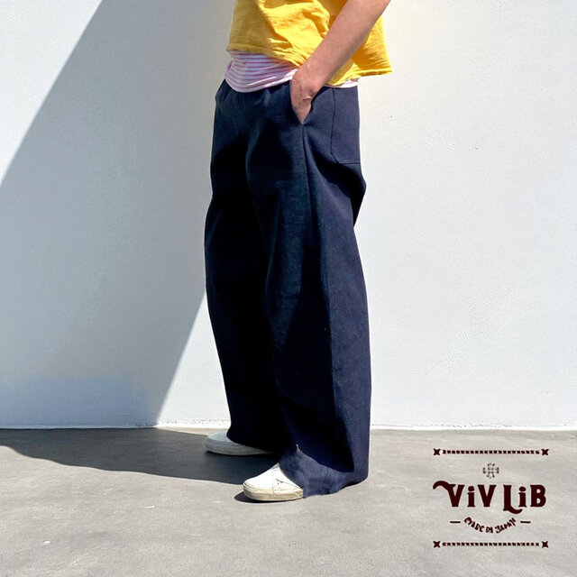 岡山セルビッチデニム ワイドイージーパンツ（ネイビーステッチ
