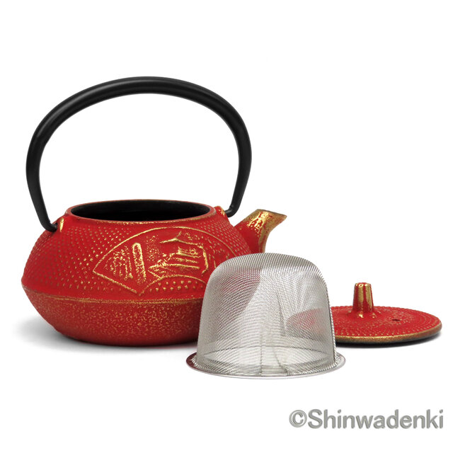 お取り寄せ】南部鉄器 ティーポット 急須 中尊寺 金/赤 0.3L 日本製