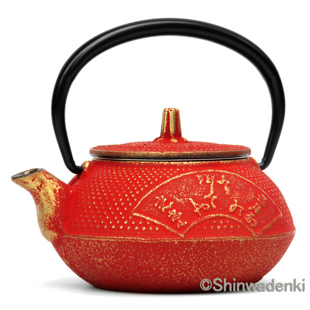 お取り寄せ】南部鉄器 ティーポット 急須 中尊寺 金/赤 0.3L 日本製