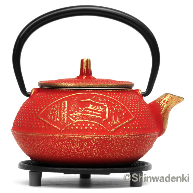 お取り寄せ】南部鉄器 ティーポット 急須 中尊寺 金/赤 0.3L 日本製