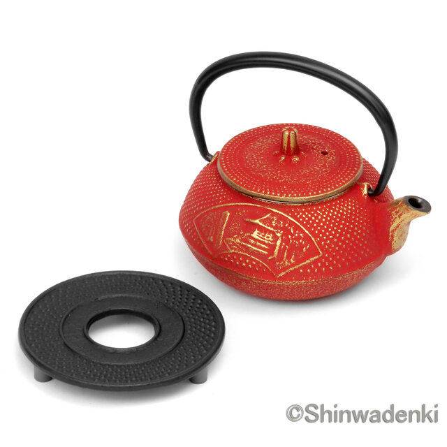 お取り寄せ】南部鉄器 ティーポット 急須 中尊寺 金/赤 0.3L 日本製