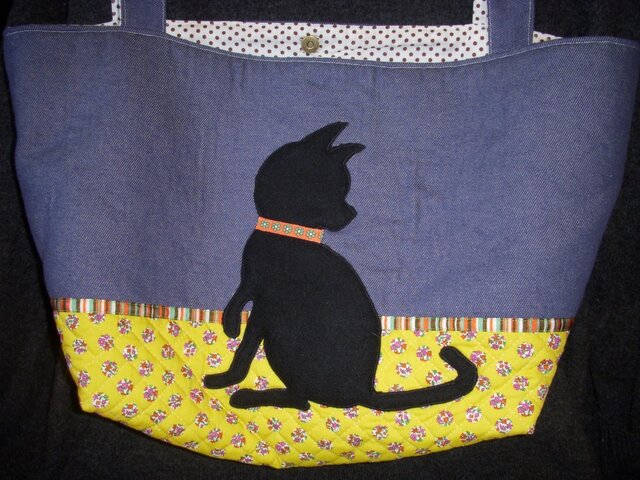 黒猫のアップリケ トートバッグの画像1枚目