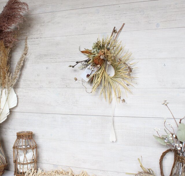 専用＊ソテツ＆ハナオクラ　ドライフラワーリース safari」 wreath ソテツとドライアンドラのリース ドライ