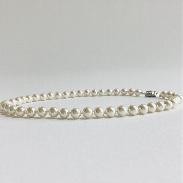 ガラスパールオールノットネックレス/8mm約45cm/ホワイトクリーム/R/made in japan