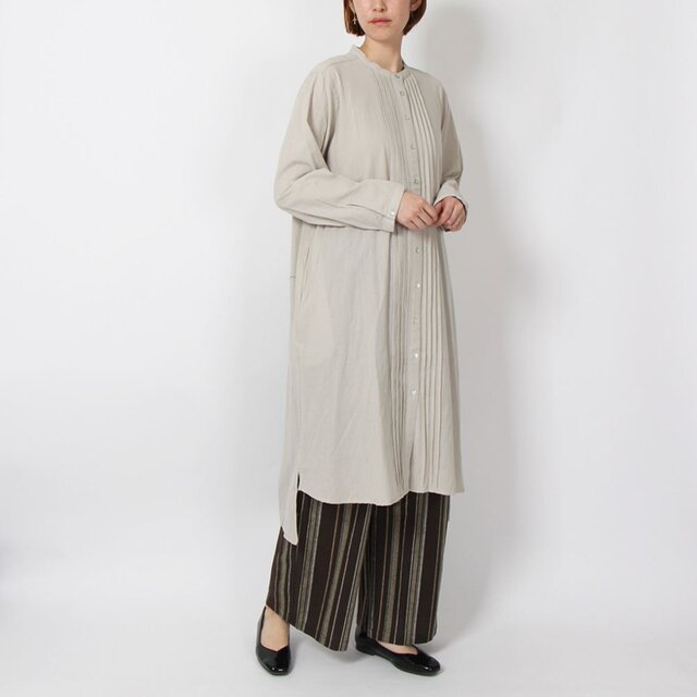 コットンピンタックシャツワンピース(ライトグレー）