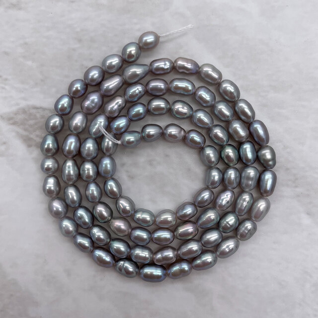 小粒 淡水パール 連材 40cm ライス バロック シルバーグレー系 本真珠