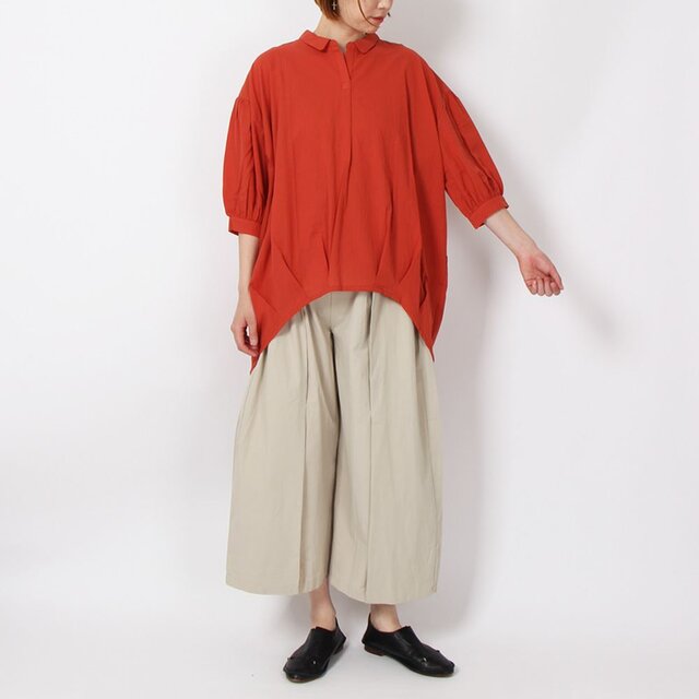 コットンプルオーバーシャツ(オレンジ）