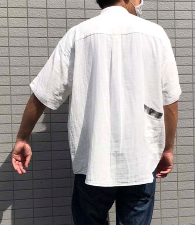 ダブルガーゼ オーバーサイズシャツ バンドカラー 男女兼用 送料込み 
