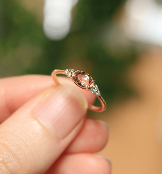 天然 ピンク インペリアルトパーズ ダイヤモンド k18 リング 指輪 誕生石