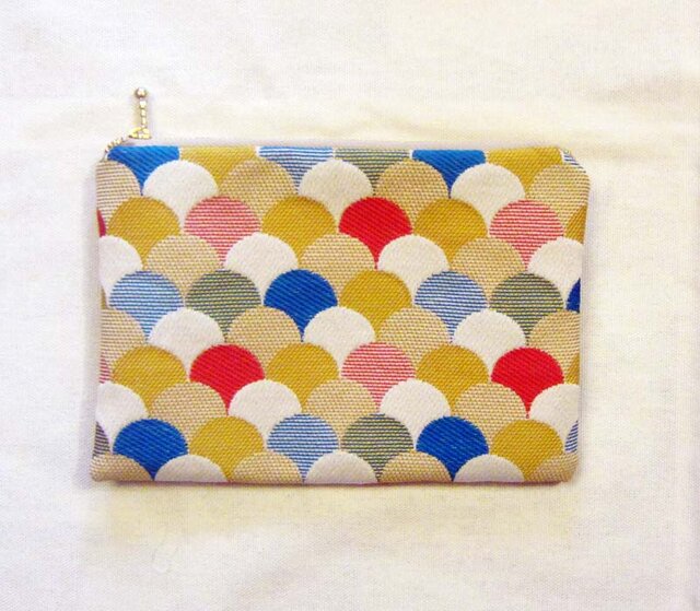 フランス生地 L 扇形 扇柄ポーチ 日の出 虹 レインボー.マルチカラー