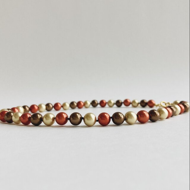 ガラスパールオールノットネックレス/8mm約42.5cm/ゴールドmix1/G/made in japan