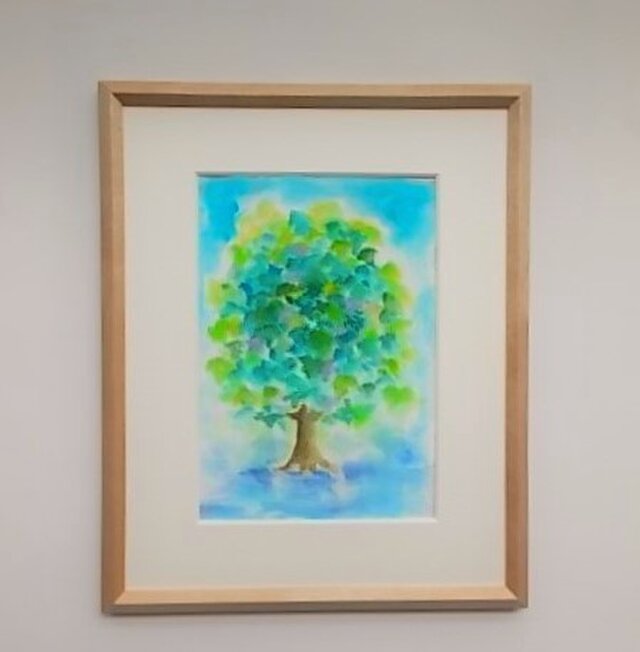絵画 インテリア 額絵 水彩画 青と緑の世界 思い出の木