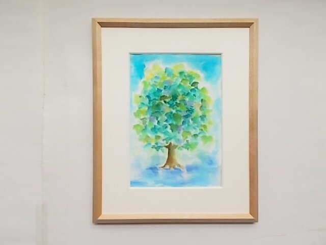 絵画 インテリア 額絵 水彩画 青と緑の世界 思い出の木 | iichi 日々の 