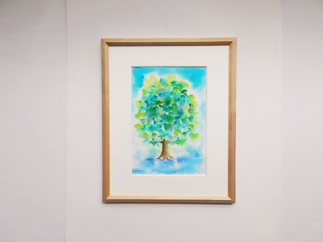 絵画 インテリア 額絵 水彩画 青と緑の世界 思い出の木 | iichi