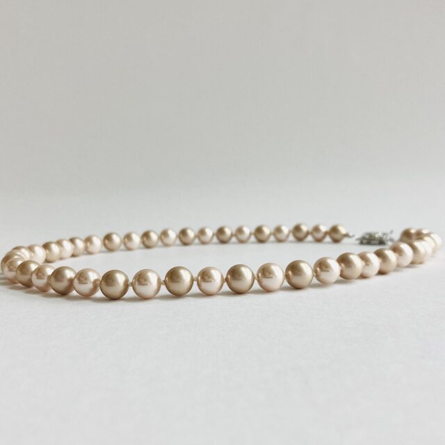 ガラスパールオールノットコンビネックレス/8mm約42.5cm/ピンクxサンドベージュ/R/made in japan