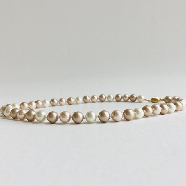 ガラスパールオールノットネックレス/8mm約42.5cm/ピンクxサンドベージュmix/G/made in japan