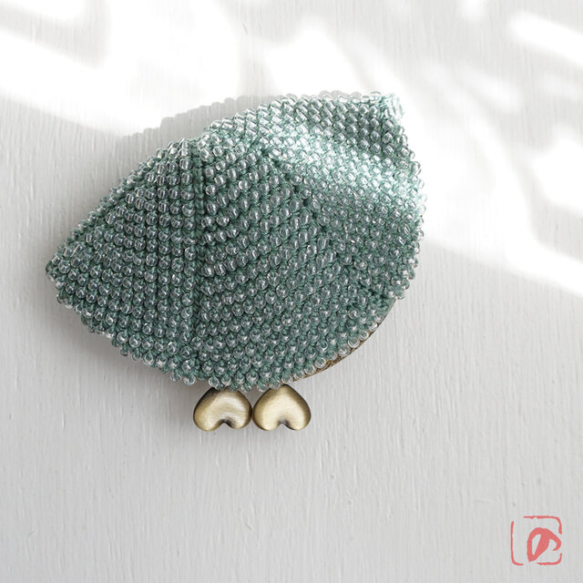 ばあば作☆☆総ガラスビーズのがま口（moss・1471）