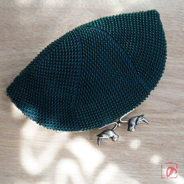 ばあば作☆シードビーズのさらに大きめがま口（viride・1466）