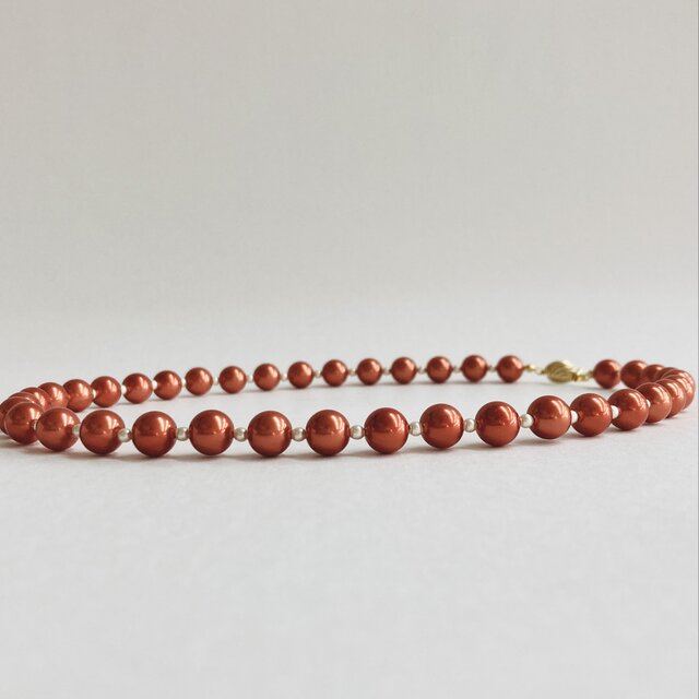 ガラスパールネックレス/8mm約43cm/コーラルルージュ/mada in japan