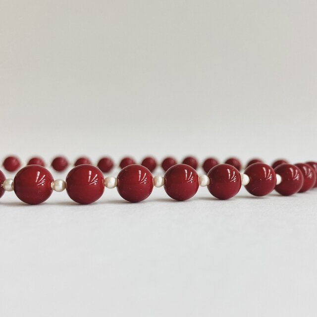 ガラスビーズネックレス/8mm約43cm/RED/日本製 | iichi 日々の暮らしを
