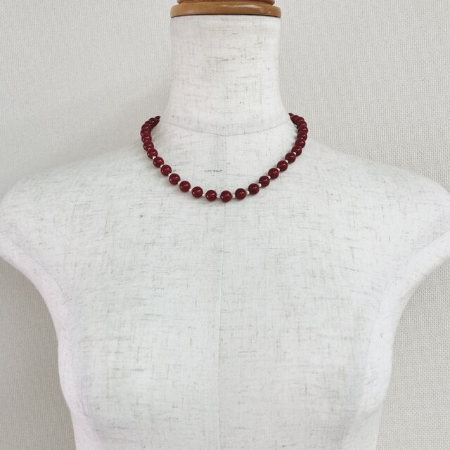 ガラスビーズネックレス/8mm約43cm/RED/日本製 | iichi 日々の暮らしを