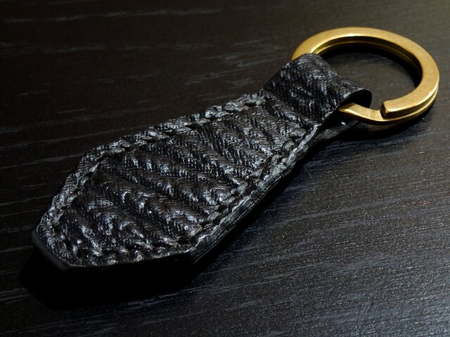 レザー コフィン キーホルダー S黒 （ ブラススカル ） レザー