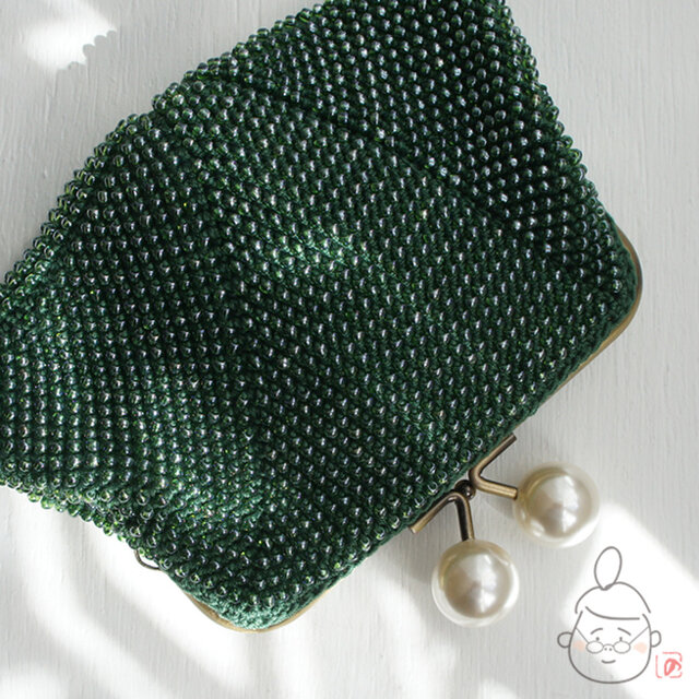 ばあば作☆さらに大きめ☆パールのスクエアがま口（groen・1446）