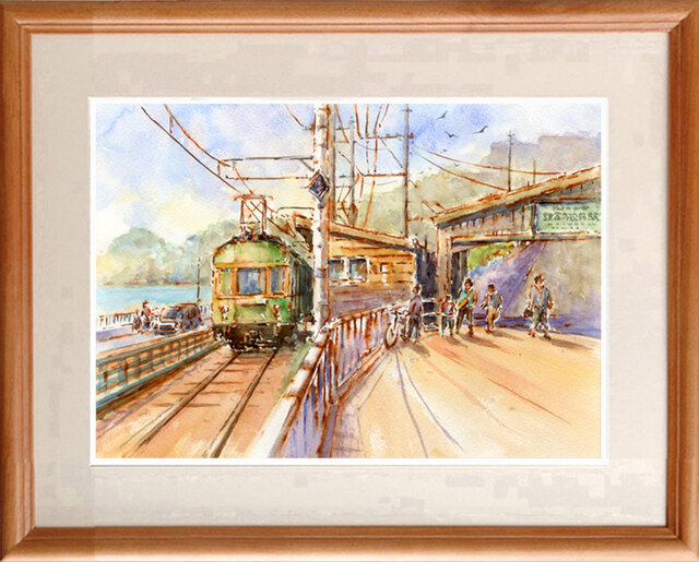 水彩画原画 江ノ電・鎌倉高校前駅 #462の画像1枚目