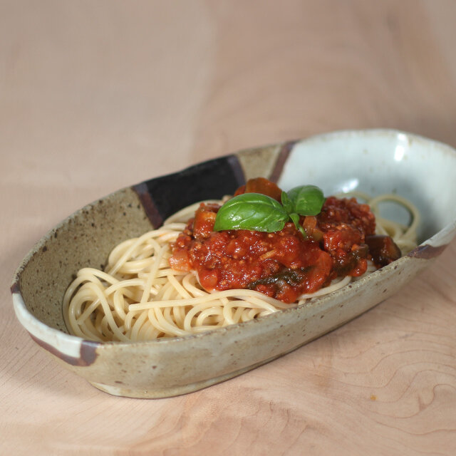 陶器 【塗り分け 小判鉢】ｈ50