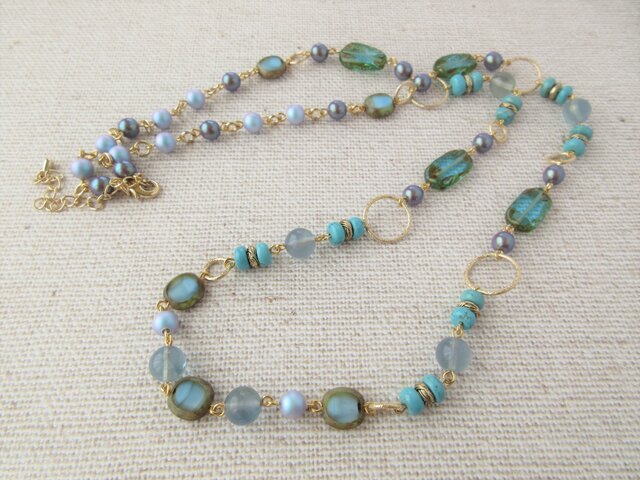 Necklace フローライト マグネサイト チェコガラス(N1245)の画像1枚目