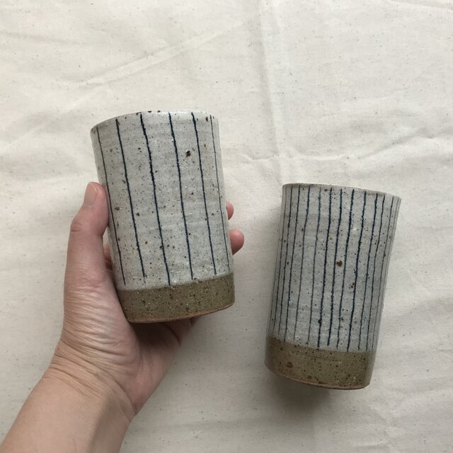 *福袋 粉ひきのフリーカップ2個セット(青ライン柄)の画像1枚目