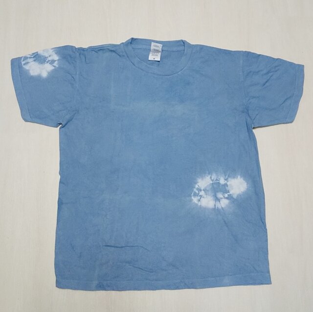 藍染め絞りTシャツ メンズ Mサイズ 草木染め インド藍染め の画像1枚目