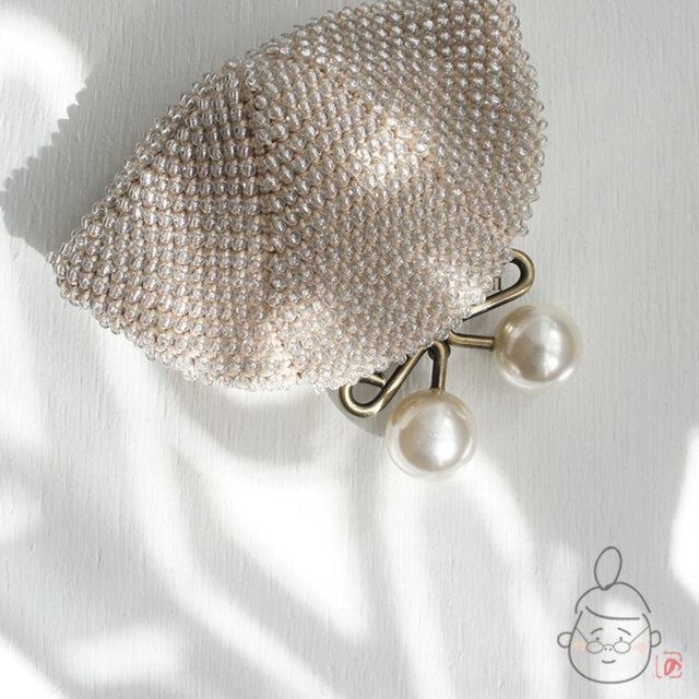 ばあば作☆☆総ガラスビーズのパールがま口（café・1443）