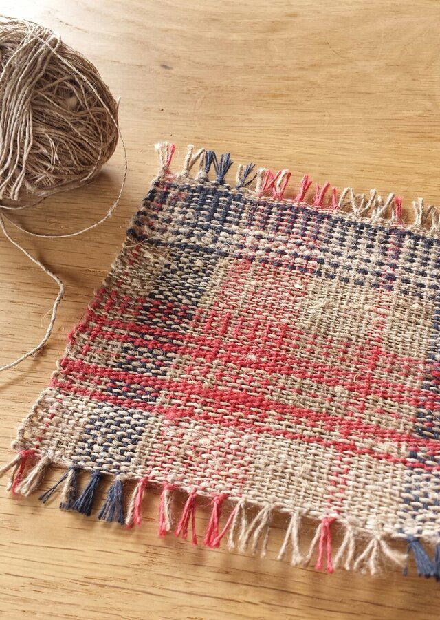 【手織り】アローとリネンのコースター#02