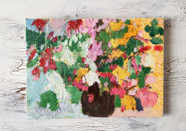 原画「花瓶の花」F4・油彩画 | iichi 日々の暮らしを心地よく
