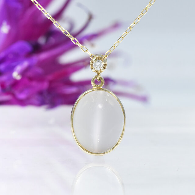 K10 ムーンストーン キャッツアイ ダイヤ ペンダント CJ071CIBSN