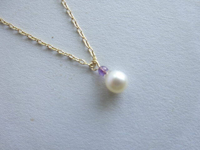淡水パール+アメジストnecklaceの画像1枚目