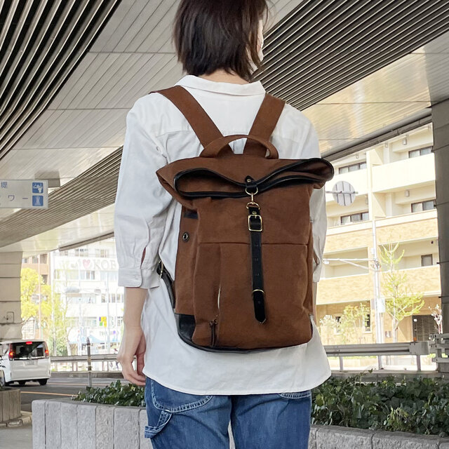 guide<柿渋>:倉敷帆布×杤木レザーリュックの画像1枚目