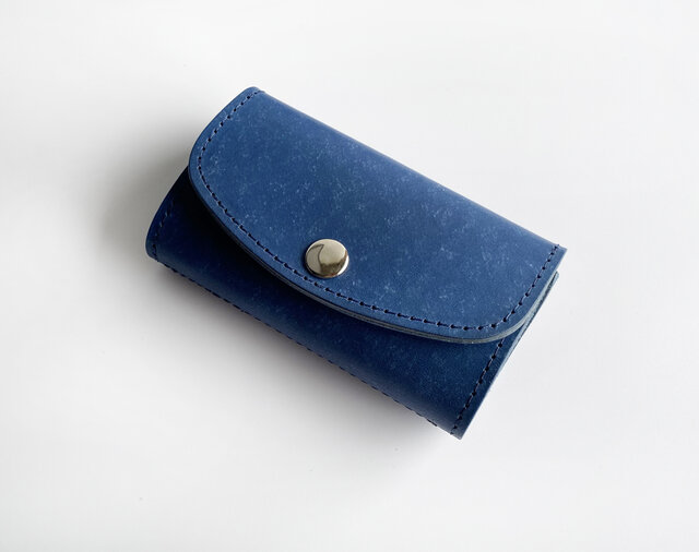 【本革】究極のキーケース イタリアンレザー ブルー 便利 プレゼント 限定色】ファスナーポケット付きキーケース ブルー（イタリアン