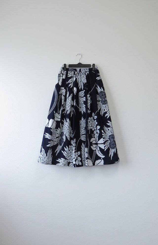 浴衣リメイク＊花模様浴衣のパッチスカート・B（夏裏地つき） | iichi